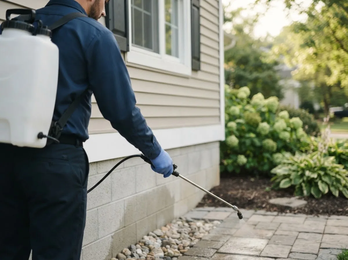 Pest control technician inspecting a home in Delaware, OH